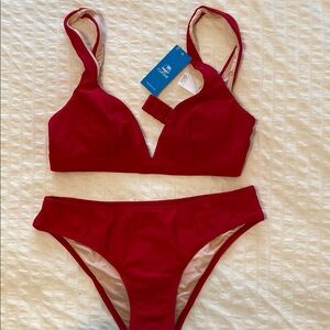 Red V Neck Top & Classic Hipster Bikini Swimsuit